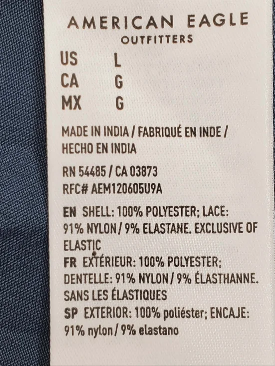 AE Handkerchief Hem Tie Side Midi Slip Dress American Eagle NWT Navy Blue Sz L - Picture 9 of 12